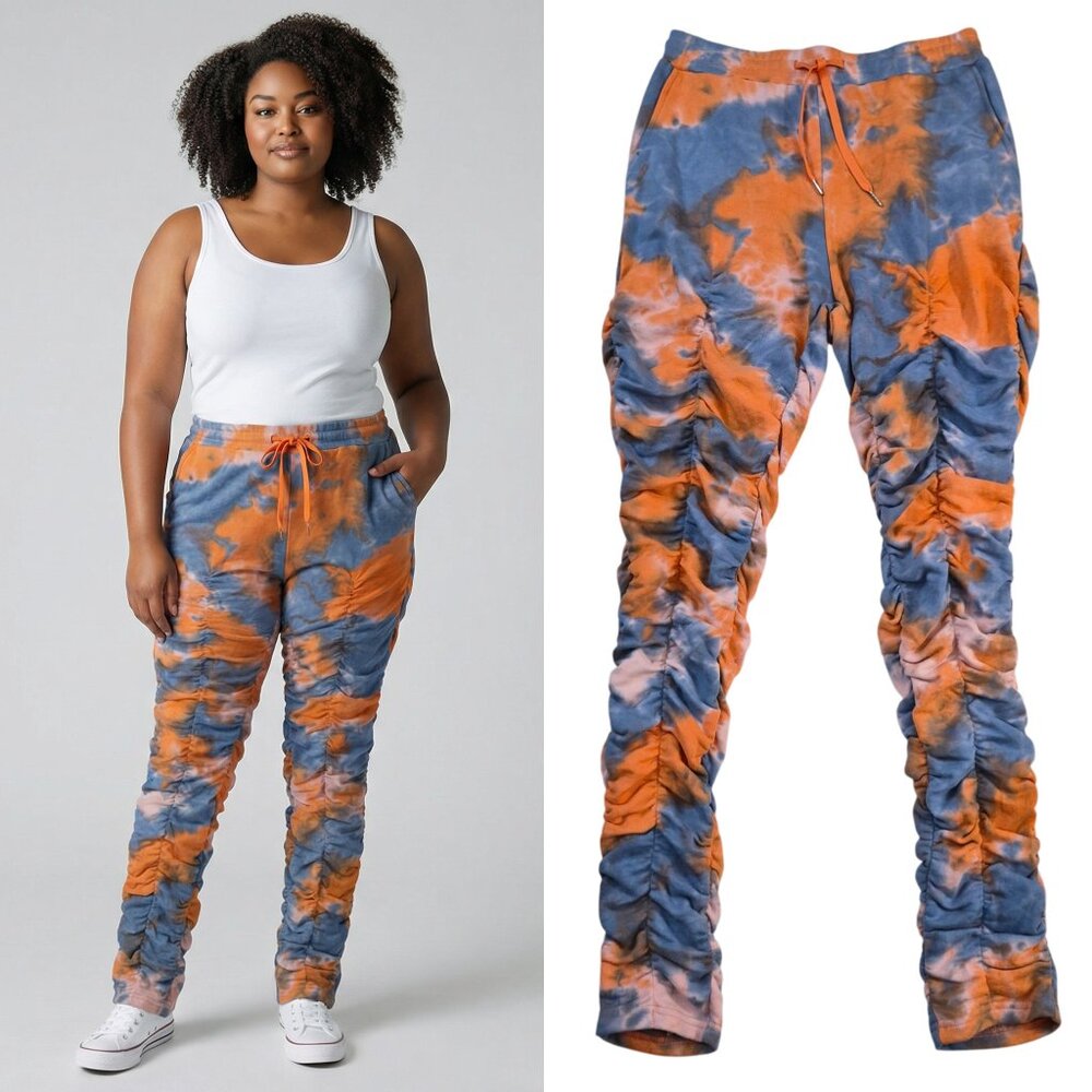 NWT Shane Justin Tie Dye Ruched Legs 100% Cotton Women’s Sweatpants 2XL